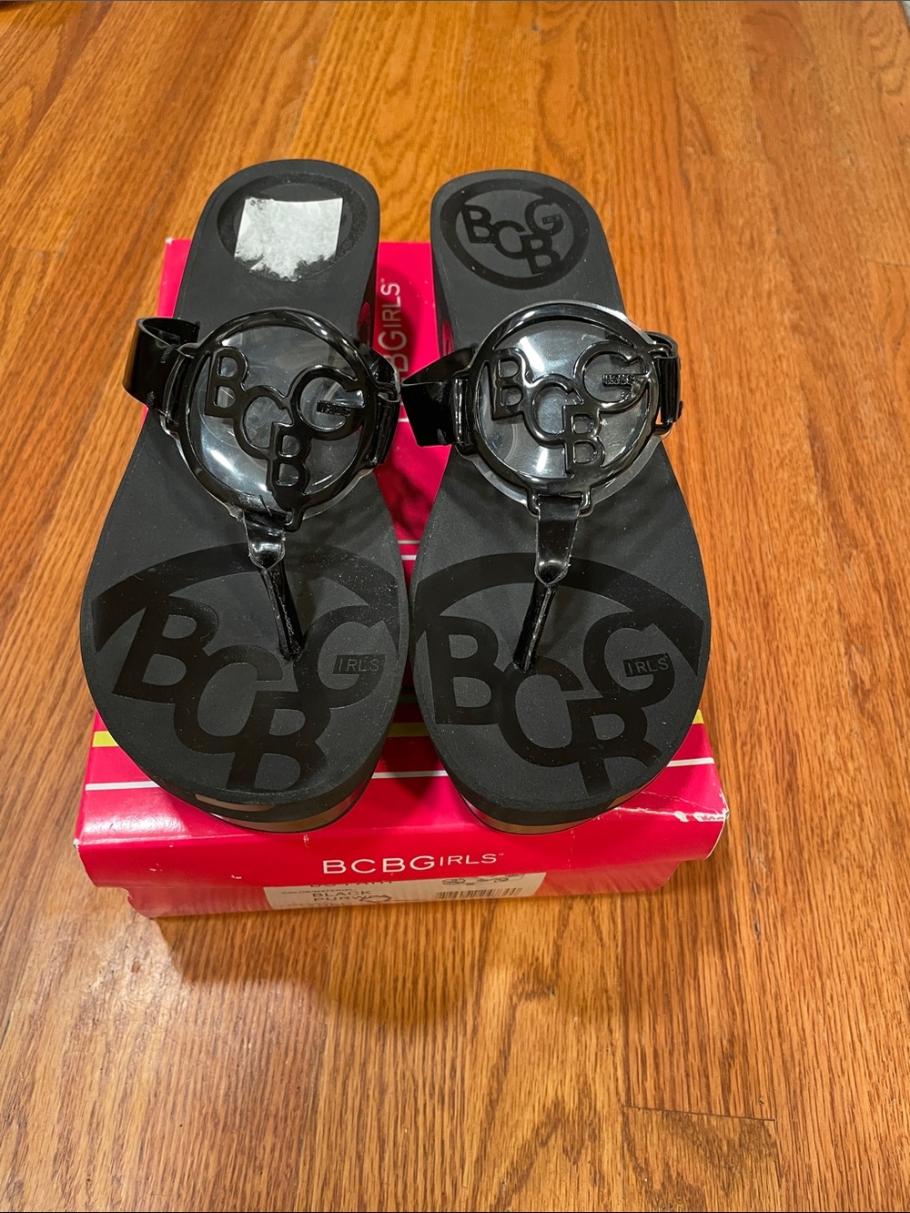 BCBG Black Logo Jelly Thong Sandals